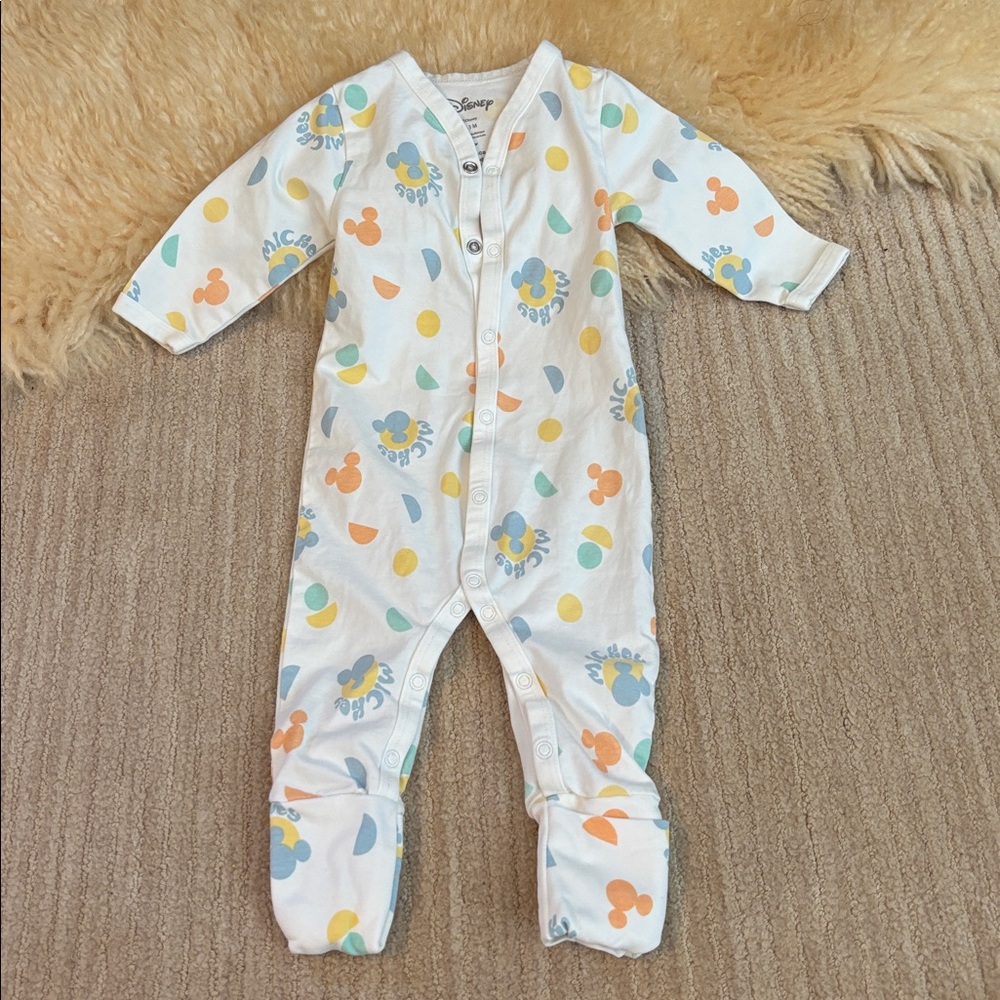 Disney Monica + Andy Baby White and Blue Mickey Mouse Convertible Footies Pajama
